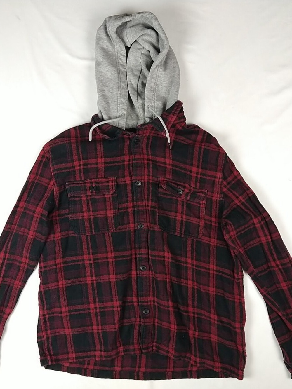 H&M/Divided Red & Black Plaid Hooded Shirt Jacket